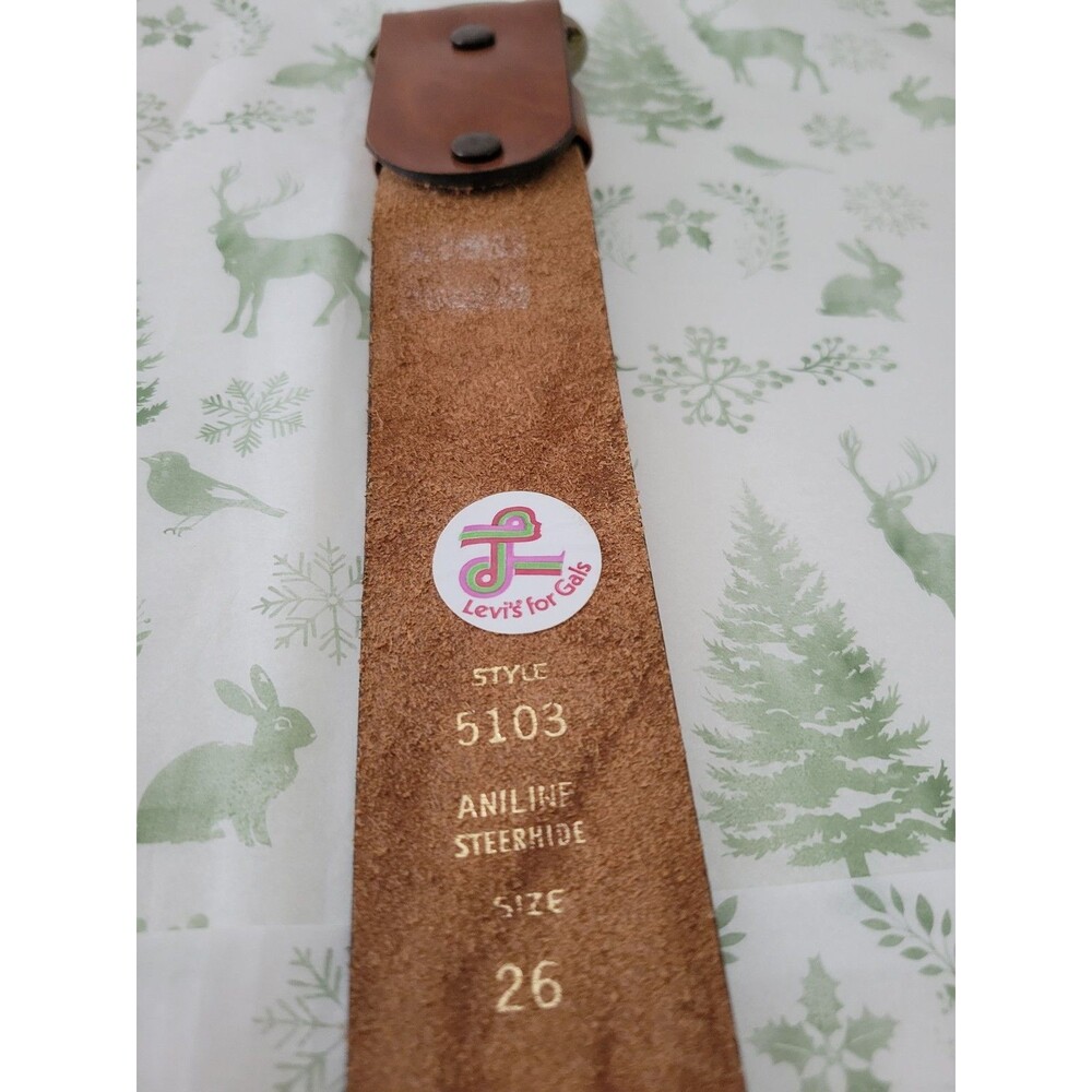 Levi’s For Gals Leather Belt Size 26 Brown Aniline Steerhide Brass Ring Buckle - Picture 3 of 14